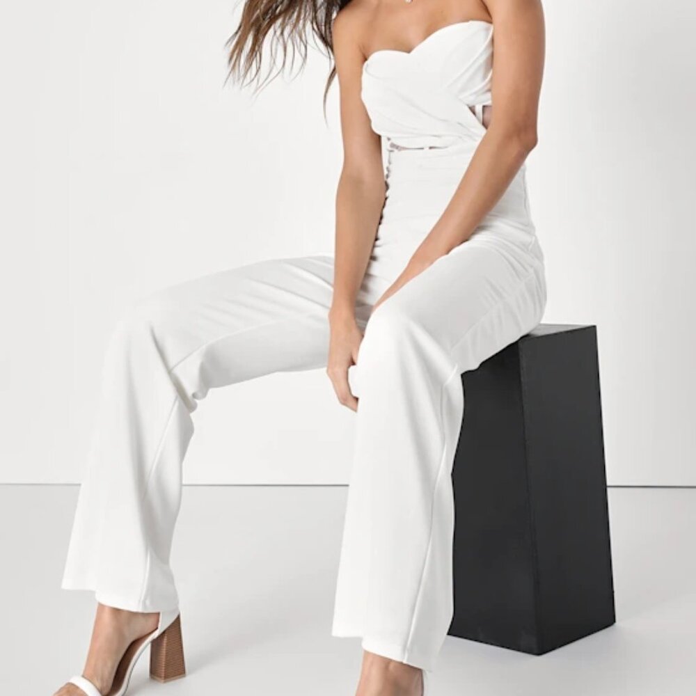 Lulus Ivory Strapless Bustier Jumpsuit Small New With Tags Surely Stunning - Picture 15 of 17
